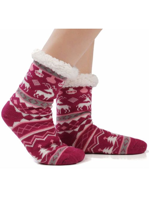 Warm Fleece Lined Winter Soft Slipper Socks Christmas With Non Slip Men's Women