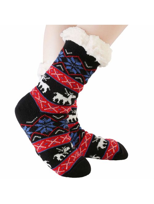 Warm Fleece Lined Winter Soft Slipper Socks Christmas With Non Slip Men's Women