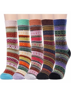 5 Pairs Women Crew Socks Casual Comfy Wool Cotton Warm Boot Socks Assorted Color