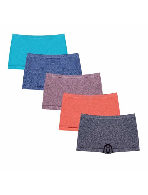 R RUXIA Women's Boyshort Panties Seamless Nylon Underwear Stretch Boxer Briefs 5 Pack