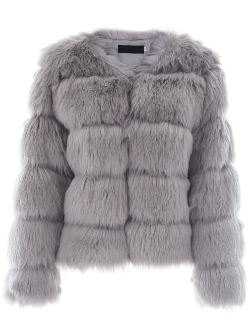 Simplee Women Luxury Winter Warm Fluffy Faux Fur Short Coat Jacket Parka Outwear