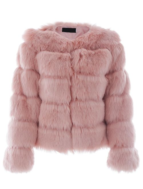 Simplee Women Luxury Winter Warm Fluffy Faux Fur Short Coat Jacket Parka Outwear