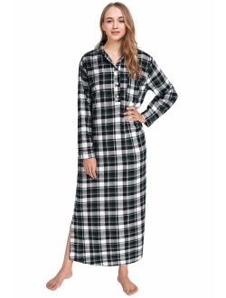 Latuza Women's Plaid Flannel Nightgowns Full Length Sleep Shirts