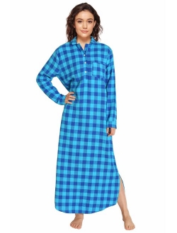 Latuza Women's Plaid Flannel Nightgowns Full Length Sleep Shirts