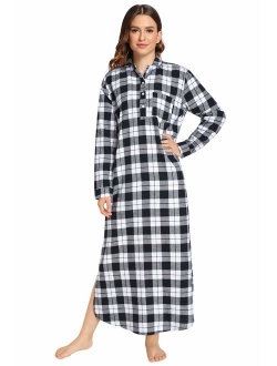 Latuza Women's Plaid Flannel Nightgowns Full Length Sleep Shirts