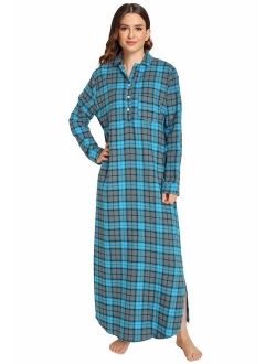 Latuza Women's Plaid Flannel Nightgowns Full Length Sleep Shirts