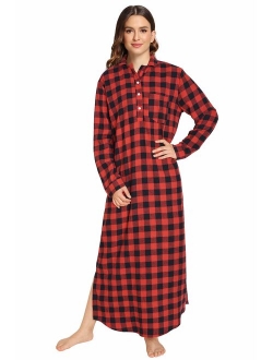 Latuza Women's Plaid Flannel Nightgowns Full Length Sleep Shirts