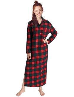 Latuza Women's Plaid Flannel Nightgowns Full Length Sleep Shirts