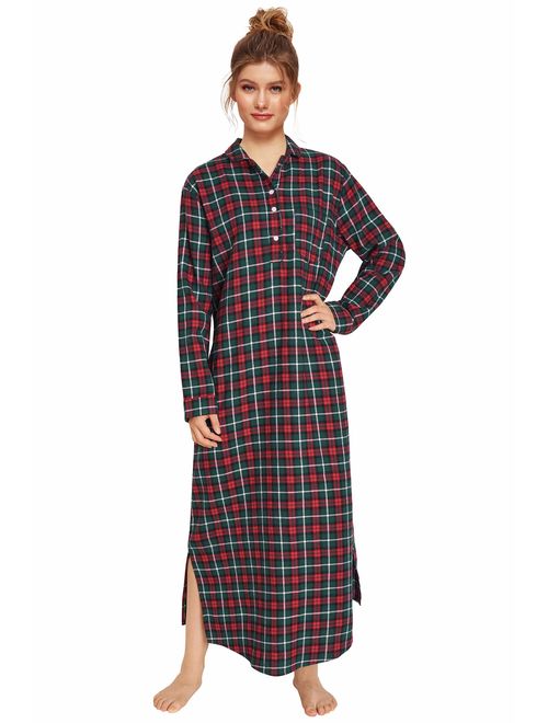 Latuza Women's Plaid Flannel Nightgowns Full Length Sleep Shirts