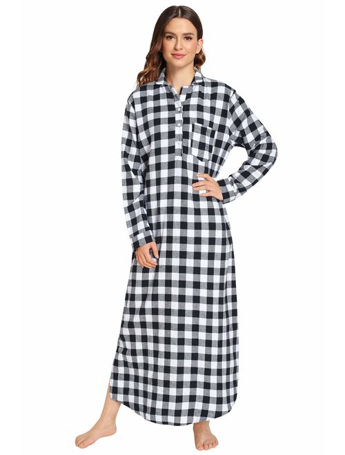 Latuza Women's Plaid Flannel Nightgowns Full Length Sleep Shirts