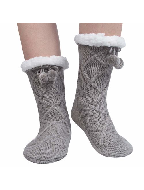 YSense Womens Winter Warm Thick Knit Sherpa Fleece Lined Christmas Cozy Fuzzy Slipper Socks With Grippers