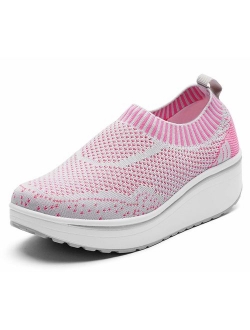 Women's Slip On Breathable Walking Shoes Comfort Fitness Wedge Platform Sneakers (Size:US5-US12)