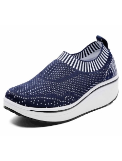 Women's Slip On Breathable Walking Shoes Comfort Fitness Wedge Platform Sneakers (Size:US5-US12)
