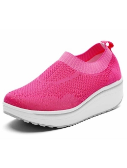 Women's Slip On Breathable Walking Shoes Comfort Fitness Wedge Platform Sneakers (Size:US5-US12)