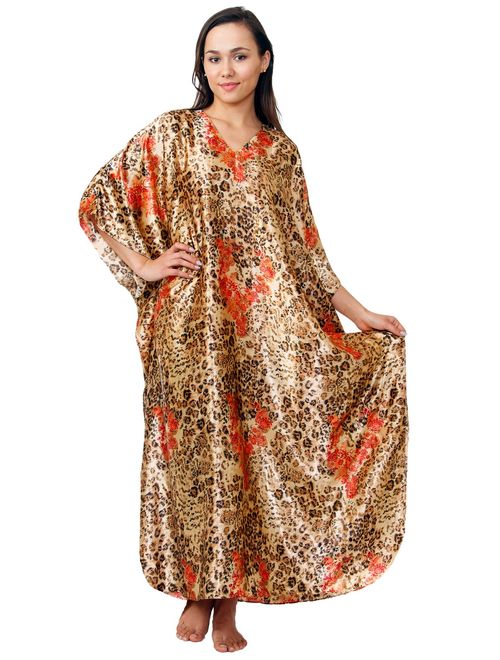 Up2date Fashion Satin Caftan, Exellent Cheetah Print, Plus Size, Style#Caf-45