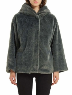 Bellivera Women's Faux Fur Jacket Faux Fleece Jacket with Fur Collar, The Coat Worn on Both Sides