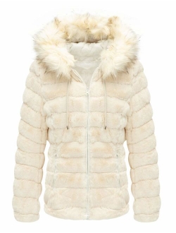 Bellivera Women's Faux Fur Jacket Faux Fleece Jacket with Fur Collar, The Coat Worn on Both Sides