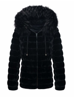 Bellivera Women's Faux Fur Jacket Faux Fleece Jacket with Fur Collar, The Coat Worn on Both Sides