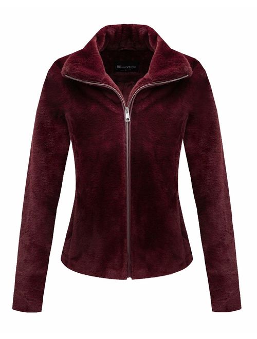 Bellivera Women's Faux Fur Jacket Faux Fleece Jacket with Fur Collar, The Coat Worn on Both Sides