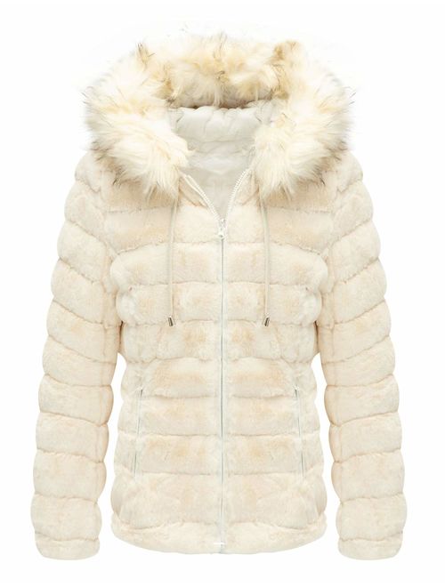 Bellivera Women's Faux Fur Jacket Faux Fleece Jacket with Fur Collar, The Coat Worn on Both Sides