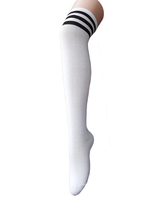 Zando Women Thin Stripes Tube Thigh High Tights Over Knee Socks Casual High Stockings