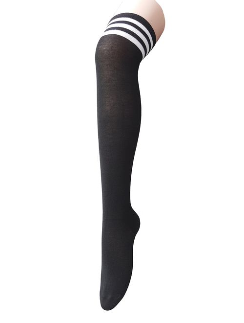 Zando Women Thin Stripes Tube Thigh High Tights Over Knee Socks Casual High Stockings