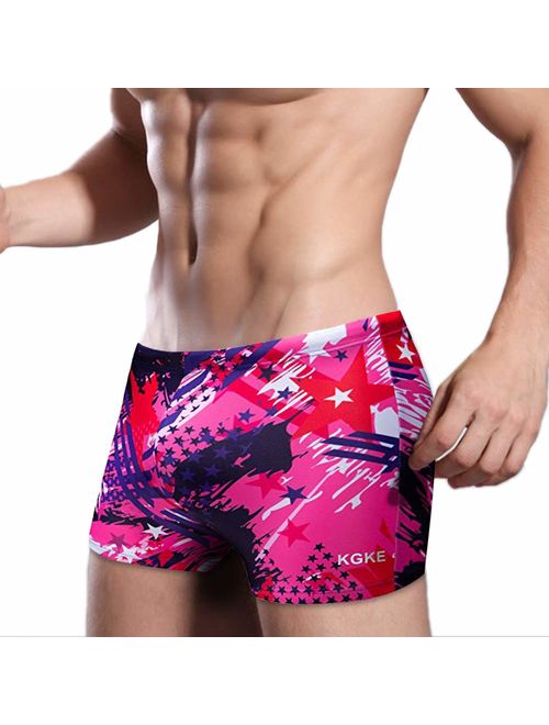 KGKE Swim Boxer Briefs Short Swim Jammer Camo Racer Mens Square Leg Swimsuit...