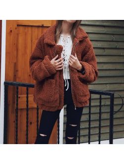 SONGANG Jackets for Women,Casual Fleece Fuzzy Faux Shearling Warm Winter Oversized Outwear Jackets Shaggy Coat