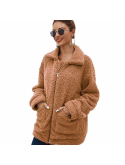 SONGANG Jackets for Women,Casual Fleece Fuzzy Faux Shearling Warm Winter Oversized Outwear Jackets Shaggy Coat