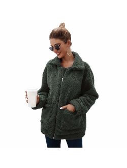 SONGANG Jackets for Women,Casual Fleece Fuzzy Faux Shearling Warm Winter Oversized Outwear Jackets Shaggy Coat