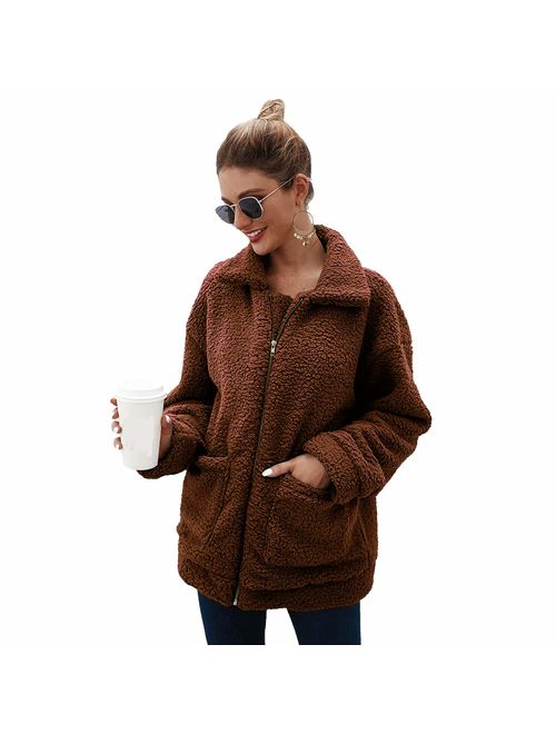 SONGANG Jackets for Women,Casual Fleece Fuzzy Faux Shearling Warm Winter Oversized Outwear Jackets Shaggy Coat