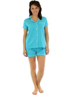 Sleepyheads Women's Sleepwear Stretchy Jersey Short Sleeve Button Up Top and Shorts Pajama Set