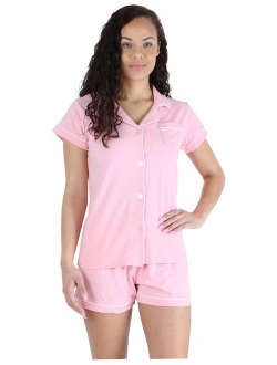 Sleepyheads Women's Sleepwear Stretchy Jersey Short Sleeve Button Up Top and Shorts Pajama Set