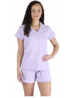 Sleepyheads Women's Sleepwear Stretchy Jersey Short Sleeve Button Up Top and Shorts Pajama Set