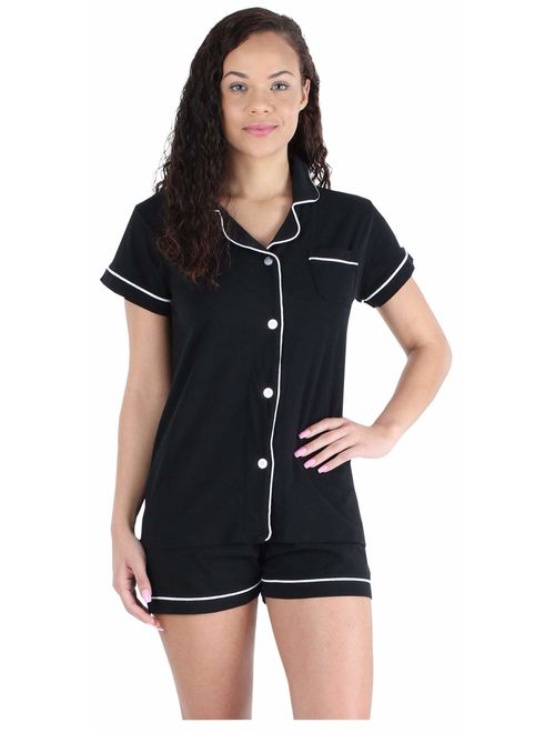 Sleepyheads Women's Sleepwear Stretchy Jersey Short Sleeve Button Up Top and Shorts Pajama Set