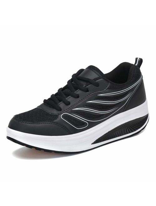 Buy SAGUARO Platform Toning Rocker Shoes Womens Tennis Sneakers Wedges ...