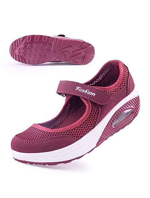 Women's Comfort Working Nurse Shoes Adjustable Breathable Wedges Slip-on Walking Sneaker Fitness Casual Shoes Mary Jane Sneaker