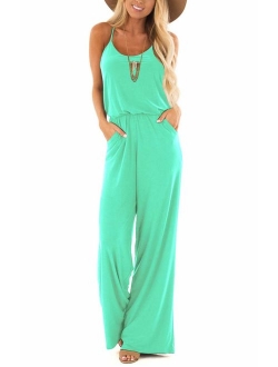 Dressmine Womens Sexy V Neck Wide Leg Jumpsuit Casual Sleeveless Elegant Jumpsuit Rompers