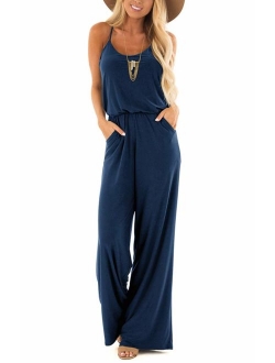 Dressmine Womens Sexy V Neck Wide Leg Jumpsuit Casual Sleeveless Elegant Jumpsuit Rompers