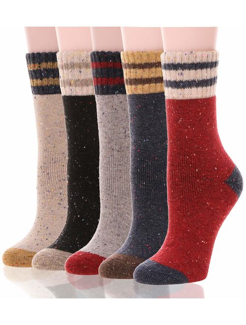 Womens Wool Fuzzy Socks Cabin Thick Heavy Thermal Warm Winter Crew Socks For Cold Weather 5 Pack