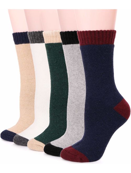 Womens Wool Fuzzy Socks Cabin Thick Heavy Thermal Warm Winter Crew Socks For Cold Weather 5 Pack