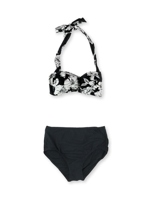 Anne Cole Womens Floral Halter Brief 2 Piece Bikini, Black, X-Small