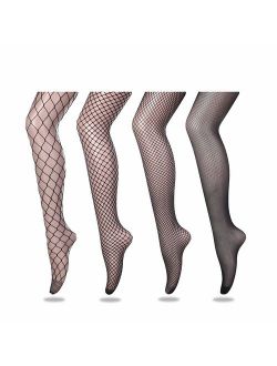 Amandir 4-5 Pairs Fishnet Stockings Womens Lace Mesh Patterned Fishnet  Leggings Tights Net Pantyhose
