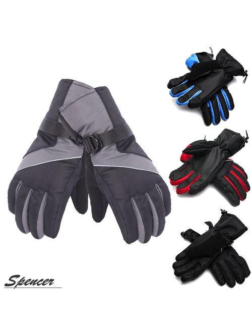 Spencer Outdoors Waterproof Men's Ski Gloves Winter Warm Snowboard Gloves with Wrist Leashes for Skiing, Snowboarding, Shoveling "Gray"