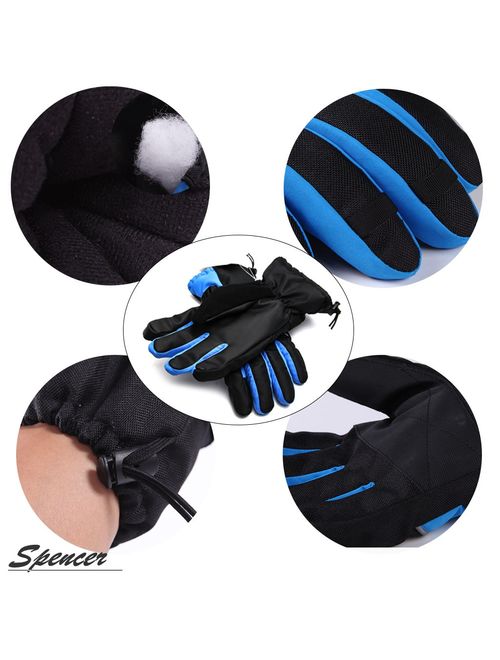 Spencer Outdoors Waterproof Men's Ski Gloves Winter Warm Snowboard Gloves with Wrist Leashes for Skiing, Snowboarding, Shoveling "Gray"