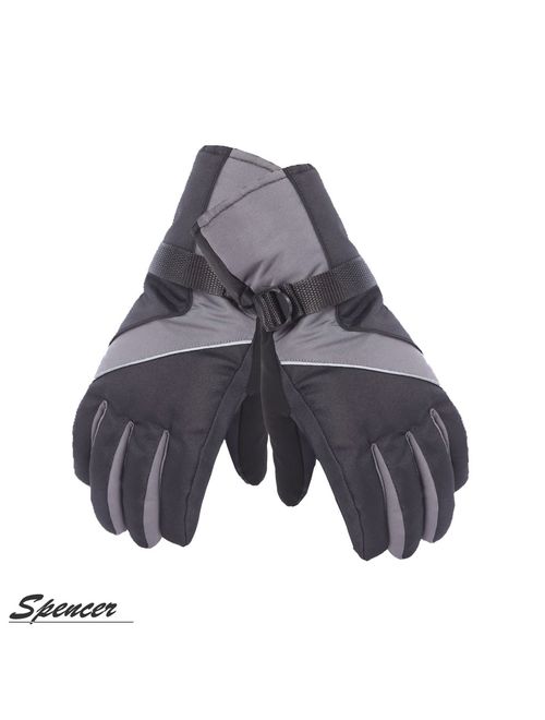 Spencer Outdoors Waterproof Men's Ski Gloves Winter Warm Snowboard Gloves with Wrist Leashes for Skiing, Snowboarding, Shoveling "Gray"