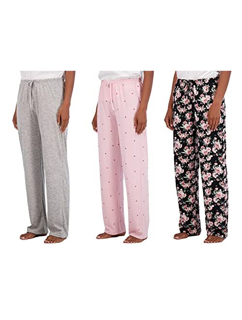 Real Essentials 3 Pack: Women's Ultra-Soft Fleece Comfy Stretch Pajama/Lounge Pants Elegant Sleepwear