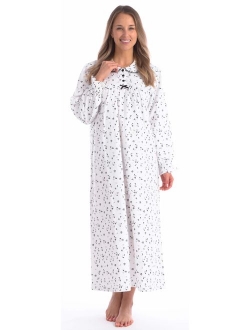 Patricia Lingerie Women's 100% Cotton Flannel Print Long Sleeve Nightgown