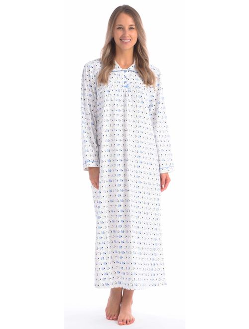 Patricia Lingerie Women's 100% Cotton Flannel Print Long Sleeve Nightgown