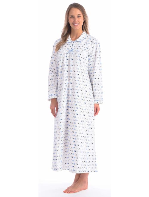 Patricia Lingerie Women's 100% Cotton Flannel Print Long Sleeve Nightgown